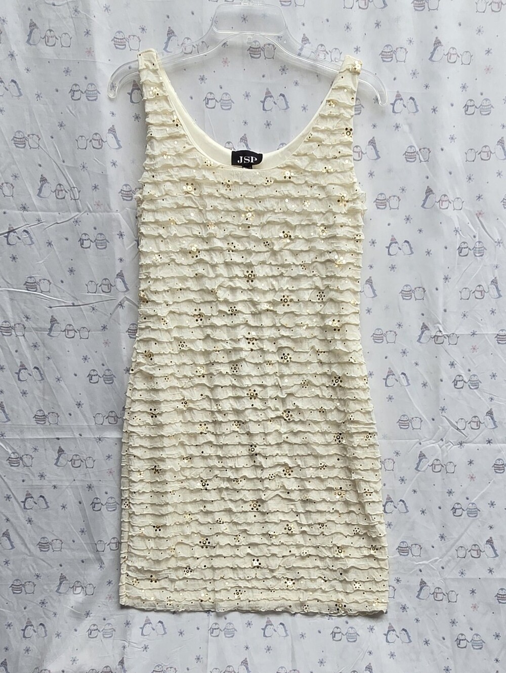 JSP Cream Ruffle Eyelet Mini Dress. M